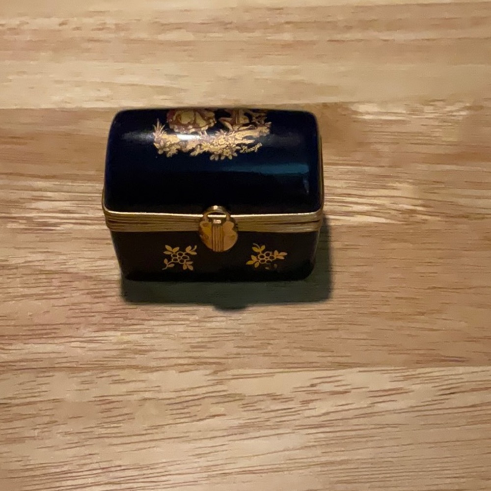 Limoges Trinket Box, Cobalt Blue,  Courting Couple